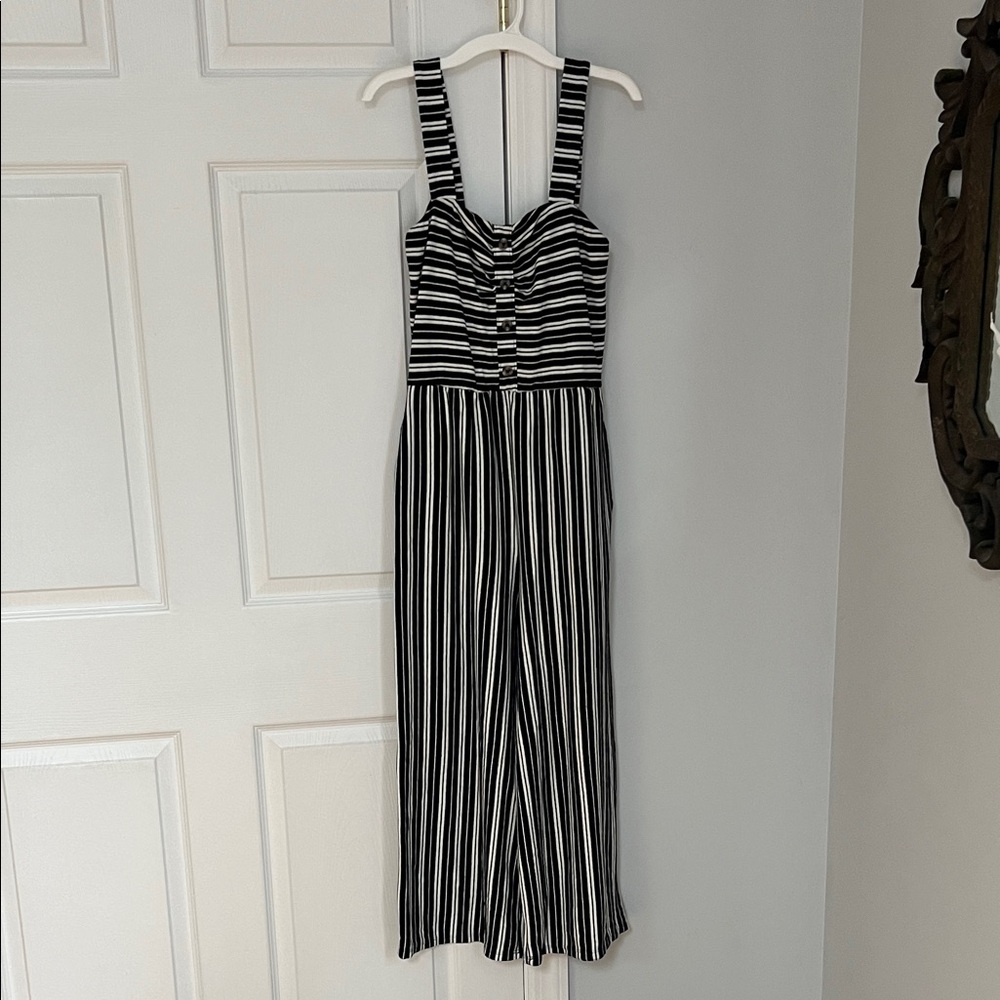 Xhilaration Black and White Striped Jumpsuit